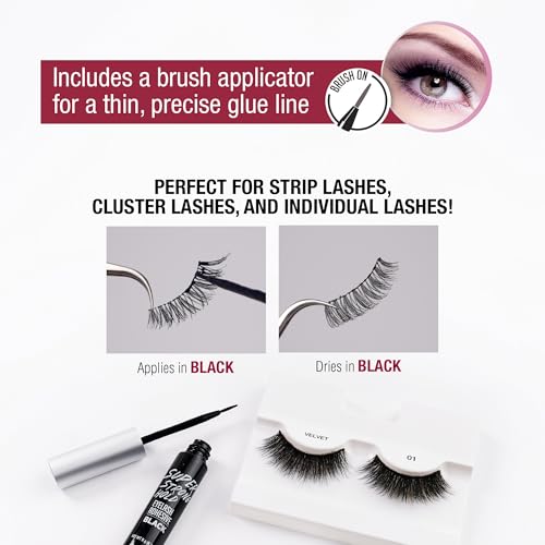 i?ENVY Super Strong Hold Eyelash Adhesive, Waterproof, 48-Hour Long-Lasting Lash Glue, Latex-Free, Hypoallergenic, Quick-Drying with Brush-On Applicator for Strip Lashes (Black, 6 Pack)