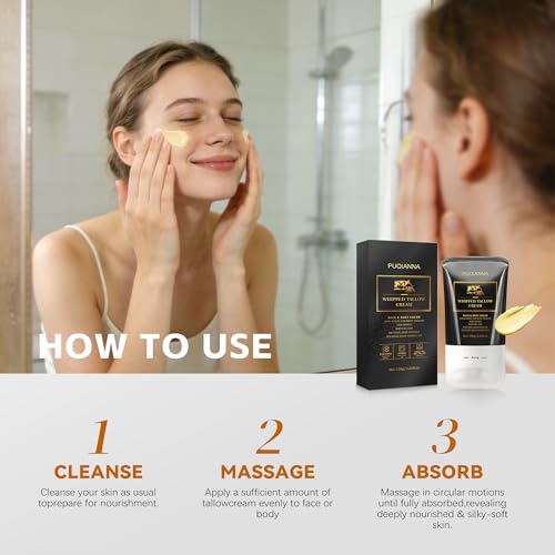 Beef Tallow for Skin Neck Firming Cream, Whipped Grass-Fed Tallow with Raw Honey, Organic Face Body Moisturizer for Dry Skin, Soothe Lift Nourish