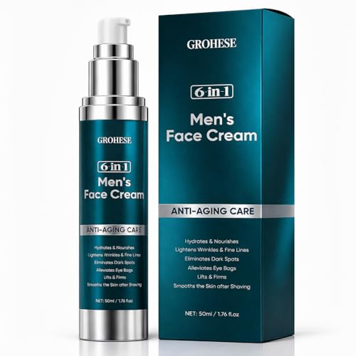 6 in 1 Face Cream for Men, 6 in 1 Mens Face Moisturizer with Collagen, Hyaluronic Acid and Shea Butter, 1.76 fl oz
