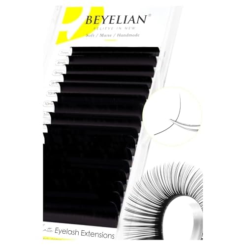 BEYELIAN Eyelash Extension 0.05 D Curl 7-15mm Mixed Tray Easy Fan Lash Extensions Volume Lashes Professional Use Natural Matte Black (0.05 D 7-15mm Mix)