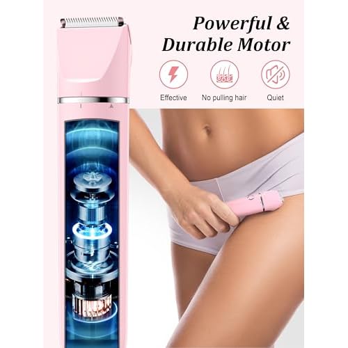 Bikini Trimmer and Shaver Kit for Women - 2-in-1 Wet/Dry Electric Body Hair Trimmer Facial Hair Removal Cordless Waterproof Bikini Shaver Razor for Face Lip Chin Pubic Underarm Legs