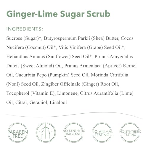 emerginC Scientific Organics Ginger-Lime Sugar Scrub - Exfoliating Body Scrub with Vitamin E + Moisturizing Shea Butter, Ginger Root Oil + Coconut Oil - Removes Dead Skin (8 oz)