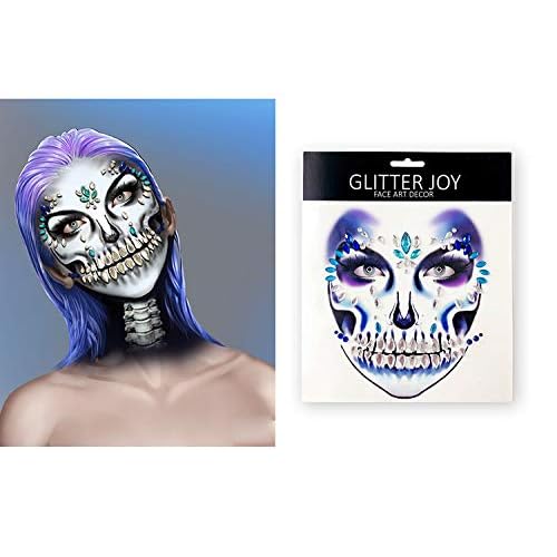 Face Jewels Day of the Death Face Gems Tattoo Face Gems Stick on Halloween Makeup Costume,4-Pack