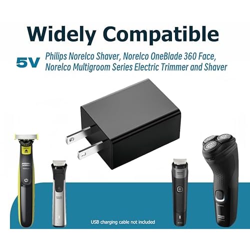 USB Charger Compatible with Philips Norelco Shavers 2400, 3600, 3900 & Multigroom Series 5000, 7000 - for OneBlade QP2724 Trimmer & Shaver - USB Wall Adapter 5V