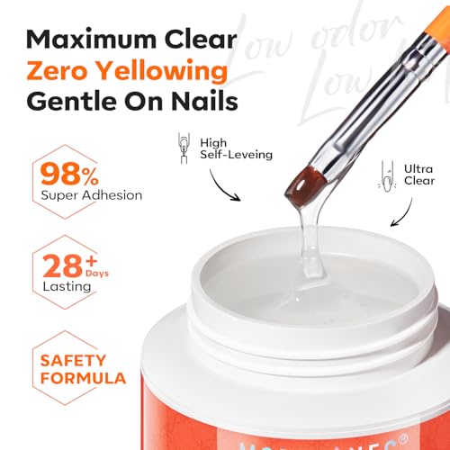 modelones Builder Nail Gel 3 Colors, Clear Nude Pink Builder Hard Gel Nail Kit with Dual End Brush, Acrylic Clamps, 100PCS Paper Forms for Building Sculpting LED Cured Extension Apex