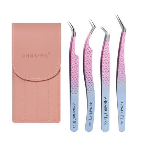Eyelash Extension Tweezers,Fiber Tip Grip Boot Volume Lash Tweezers,Professional Pointed Lash Extension Tweezers for Easy Lash Application and Removal(4Pcs-F01/02/06/09)