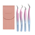 Eyelash Extension Tweezers,Fiber Tip Grip Boot Volume Lash Tweezers,Professional Pointed Lash Extension Tweezers for Easy Lash Application and Removal(4Pcs-F01/02/06/09)