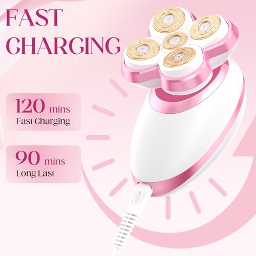 Electric Razors for Women Legs, Upgraded Magnetic Flawless Electric Shaver for Women, Rechargeable Waterproof Women's Electric Trimmer for Arms Legs and Pubic Area (Pink)