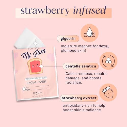 SpaLife Let¡¯s Avocuddle & You're My Jam Valentines Face Masks Bundle | Avocado and Strawberry Extract Infused Sheet Mask Sets for Hydration and Glow | Perfect Valentines Day Skincare Gift Set.