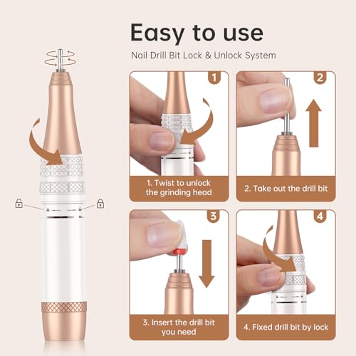 Electric Nail Drill, 40000RPM Cordless Nail File with 12 Drill Bits for Acrylic Nails Gel Polishing, E File Professional, Nail Kit Machine for Manicure Salon Home Black Diamond
