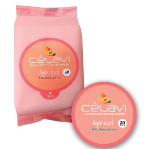 Celavi Makeup Remover Cleansing Wipes Removing Towelettes 2 Packs - 60 Sheets (Apricot)