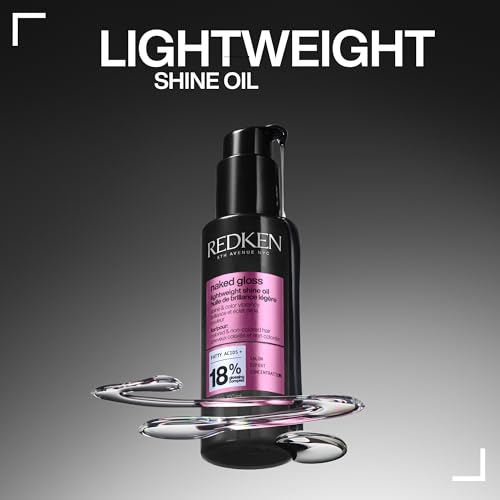 Redken Naked Gloss Shine Hair Oil - Adds Shine & Enhances Color Vibrancy, Lightweight Heat Protectant, Frizz Control, Infused with Omega-9, For Dull or Color-Treated Hair