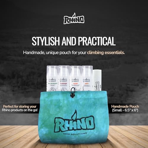 Rhino Skin Starter Kit Bundle - Climbing Skincare 5-Piece Set with Hand Cream, Lotion, Conditioner, Antiperspirant, and Balm | For Dry and Cracked Hands | Travel Size Hand Creams with Handmade Pouch