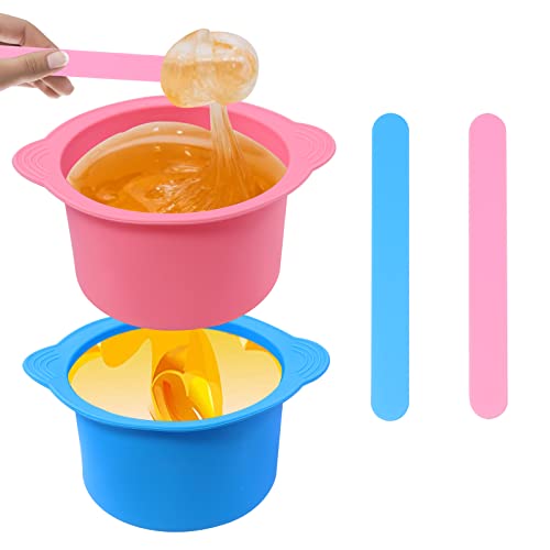 2Pcs Wax Pot Liner,Silicone Wax Warmer Liner with 2 Pcs Wax Sticks, Non-Stick Wax Pot Silicone Bowl Replacement,Reusable Wax Melt Liners Wax Warmer Liner Bowl for Hair Removal