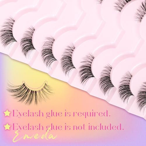 False Eyelashes Half Lashes 4/3 Corner Eyelashes Natural Wispy Lashes D Curl 12mm Reusable Pesta?as Postizas Naturales Cat Eye 10 Pairs Short Fake Lashes Strip Clear Band by EMEDA (01)