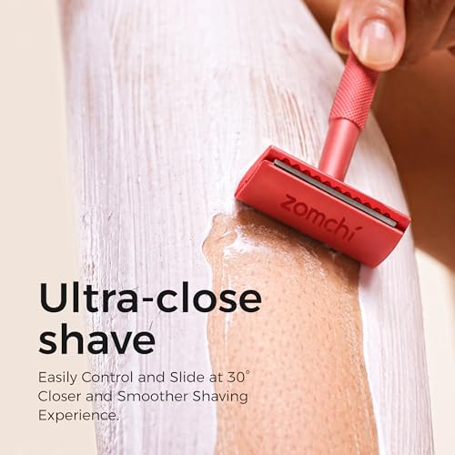 ZOMCHI Single Blade Double Edged Safety Razor with 5 Safety Razor Blades, Metal Razor for Men & Women, Single Blade Razor ? Light Coral