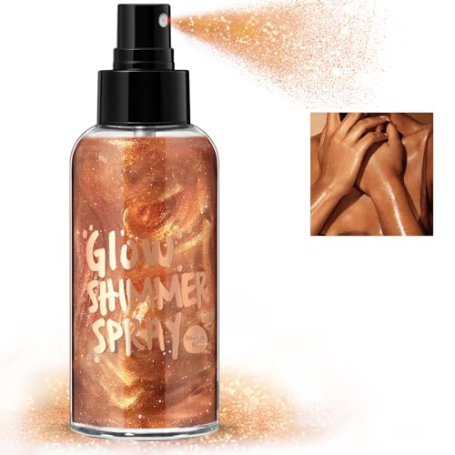 Body Glitter Spray - Bronze Body Shimmer for Face, Hair & Body, Moisturizing Luminizer Glow Illuminator, Quick-Drying Sparkling Glitter Spray Liquid Highlighter Makeup (#04)