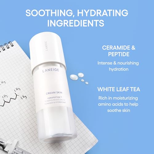 LANEIGE Cream Skin Toner & Moisturizer: Lightweight Refillable Korean Milky Toner with Ceramide & Peptide for Hydration, Firming, & Barrier Support