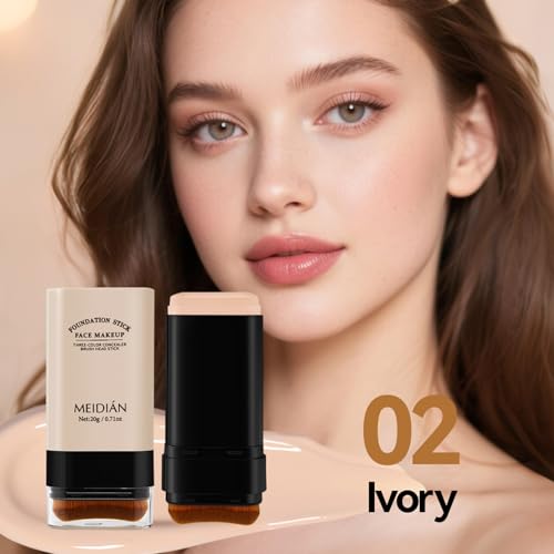 Ivory Foundation Stick-2-in-1 Creamy Concealer&Brush,Buildable Coverage for Smooth, Brightening Makeup Look