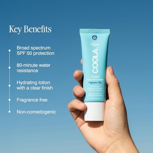 COOLA Organic Face Sunscreen SPF 50 Sunblock Lotion, Dermatologist Tested Skin Care for Daily Protection, Vegan and Gluten Free, Fragrance Free