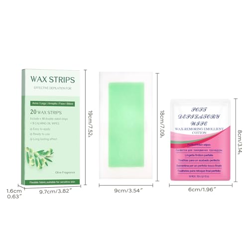 Wax Strips Body for Hair Removal ? No Heat Body Waxing Strips for Legs, Arms, Underarms & Bikini Line | Large Wax Strips Body, Cut to Size | At-Home Waxing Solution | 18 Count & 5Calming Oil Wipes