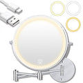 Unimiro 9inch Wall Mounted Makeup Mirror with Light, 1x/20x 5000mAh Rechargeable Magnifying Mirror with Light, 360¡Æ Rotate Bathroom Mirror with Lights, 3 Color, 80 LEDs, Stepless Dimmable