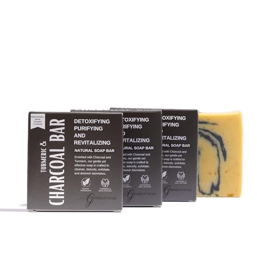 Turmeric Charcoal Bar ? Natural Face & Body Soap for Acne, Dark Spots & Detox | Even Skin Tone | Deep Cleansing | Handmade, Organic, Vegan with Activated Charcoal & Turmeric (1)