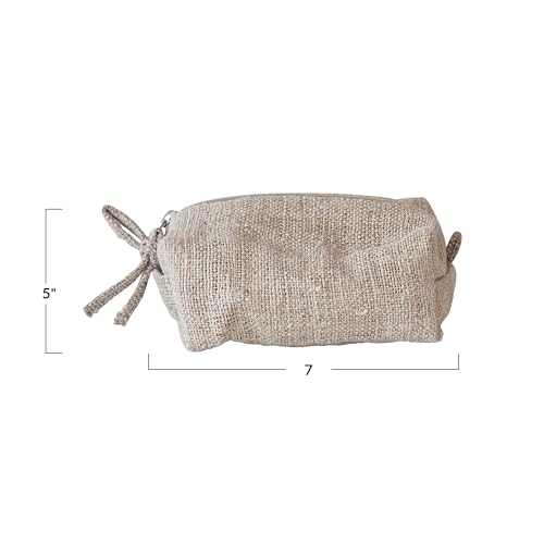 Creative Co-Op Woven Hemp Fiber Zip Pouch with Handle and Cotton Lining, Natural