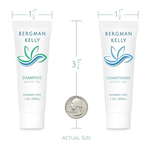 Bergman Kelly - Hotel Toiletries Bundle - White Tea, 1 oz each, 125 Pieces - 5-Piece Set: 25 each Round Bar Soap, Shampoo, Conditioner, Body Lotion & Body Wash - Bulk Mini Guest Amenities
