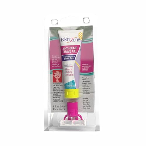 Bikini Zone Flow All-in-One Travel Razor with 1 oz Anti-Bump Shave Gel, 3-Blade Disposable Razor for Bikini & Sensitive Areas