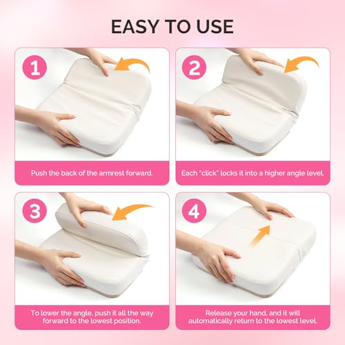 MelodySusie Foldable Manicure Arm Rest for Nails Tech, Adjustable Nail Arm Rest for Acrylic Nail Art, Professional PU Leather Nail Hand Rest Stand for Manicurist, White