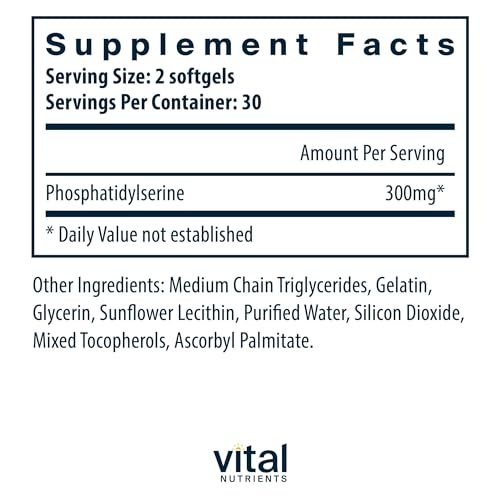 Vital Nutrients Phosphatidylserine - 150mg Phosphatidylserine Supplement - Powerful Nootropic for Attention, Memory, and Mental Focus Support* - Gluten, Dairy, Soy Free - Non-GMO - 60 Softgels