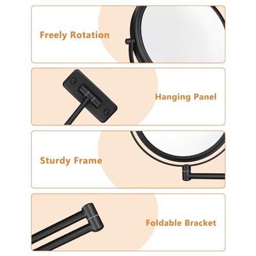 Wall Mounted Makeup Mirror - 1X/10X Magnifying Mirror for Wall, 8 Inch Double Sided 360¡Æ Swivel Extendable Bathroom Mirror for Shaving, Black