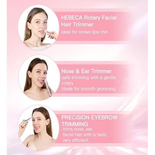 Nose Hair Trimmer for Women 3in1 Facial Hair Removal Trimmer - Metal Body, Rechargeable, Waterproof, Portable - Nose, Ear, Eyebrow, Peach-Fuzz, Lips, Chin (Pink)