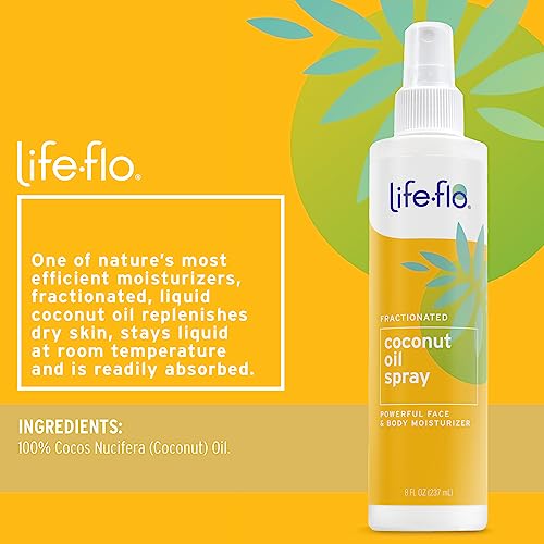 LifeFlo Fractionated Coconut Oil Spray - Liquid Coconut Oil for Skin, Hair and Nails, Lightweight Face Oil, Body Moisturizer, Cuticle Oil, Hypoallergenic, 60-Day Guarantee, Not Tested on Animals, 8oz