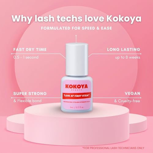 KOKOYA Beauty Lash Glue ? Professional Eyelash Extension Glue, Fast-Dry 0.5?1s Salon Pro Lash Glue, Strong Hold up to 8 Weeks, Black Lash Adhesive for Individual Lashes (2, 5 mL)