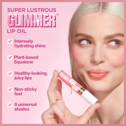 Revlon Super Lustrous Glimmer Lip Oil, Moisturizing & Tinted, Shiny Finish, Made with Plant-Based Squalane, 001 Candy Hearts, 0.13 fl oz