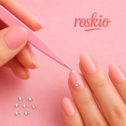 Nail Tweezer, 2pcs Stainless Steel Straight & Curved Nail Art Tweezers for Stickers, Rhinestone, Eyelash Extension, Nail Stickers, Cuticle, Rhinestone Picker Tool