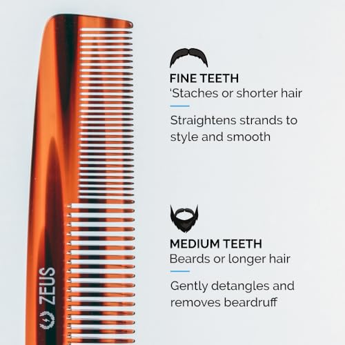 ZEUS 7.5¡± Large Beard & Mustache Comb, Handmade Saw-Cut Comb for Men¡¯s Grooming, Anti-Static, Ultra-Smooth Finish for Snag-Free Styling (Traditional) C11