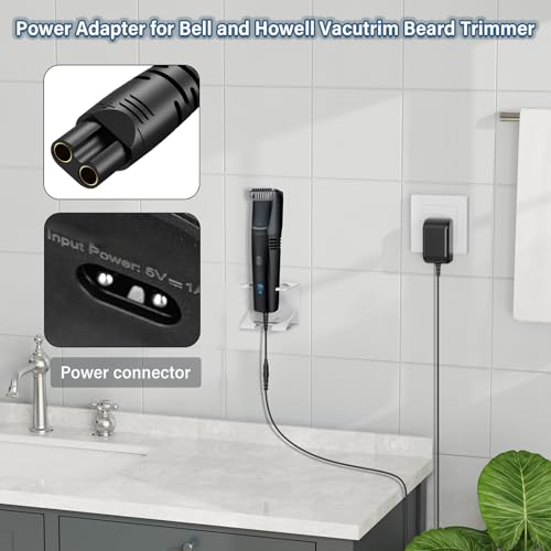 5V 2A Trimmer Charger Replacement Compatible with Bell and Howell Vacutrim Beard Trimmer, Power Cord AC Adapter for Bell+Howell Vacutrim Professional Beard Trimmer Shaver Charging Plug Cable DC5V 5VDC