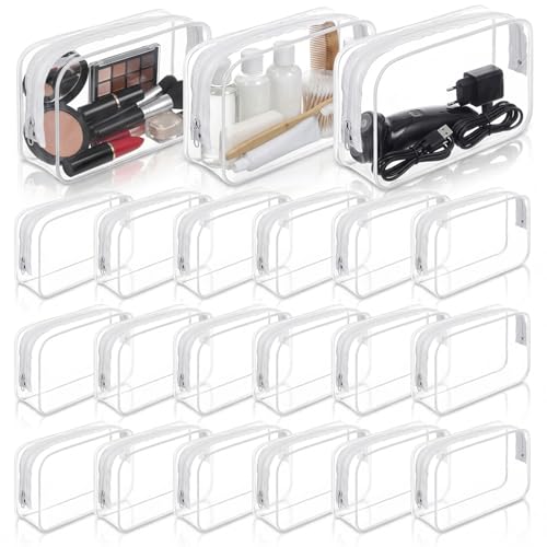 20 Pieces Clear Cosmetic Makeup Bags with Zipper Transparent Cosmetic Bag Clear Makeup Bags Bulk Waterproof Portable Transparent Zippered Organizer Case for Travel Bathroom (White)