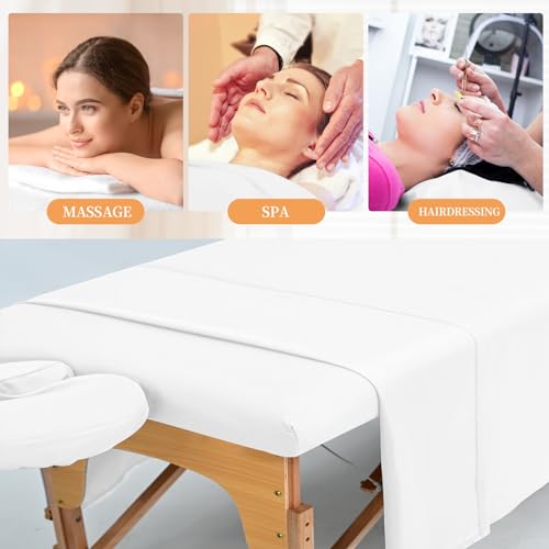 4 Set Microfiber Massage Table Sheets,Each Set 3 Piece Include Massage Table Cover,Fitted Sheet and Face Rest Cover,Fits Standard Massage Table Sheets for Salon Spa Massage Studios-White