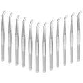 12 Pcs Stainless Steel Tweezers Multipurpose Sewing Machine Forceps Bulk with Curved Serrated Tip for Crafting (Silver)