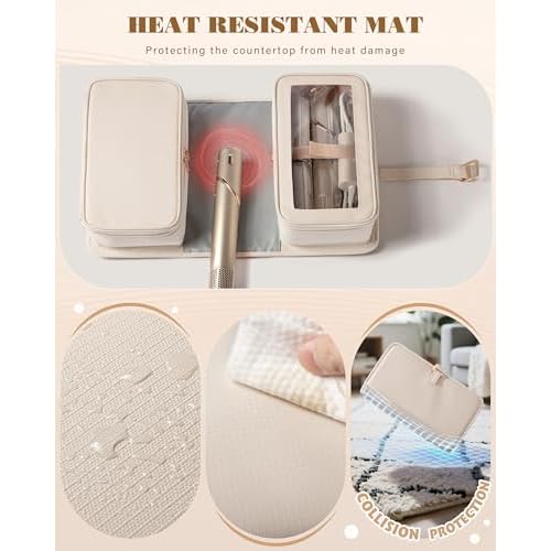 Hair Tools Travel Bag with Heat Resistant Mat Compatible with Shark Flexstyle, Hair Tool Organizer for Multi-Stylers and Hair Dryer, Beige