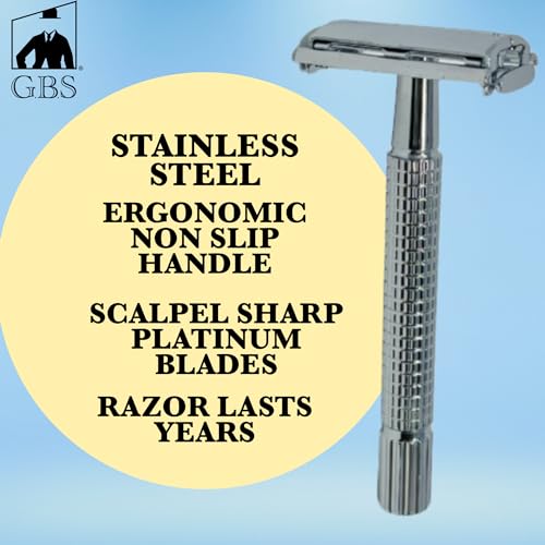 GENTS Men's Grooming Shaving Kit - Butterfly DE Safety Razor, Badger Bristles Brush, Chrome Shaving Soap Bowl, Shaving Soap, Brush and Razor Stand With 10 DE Blades