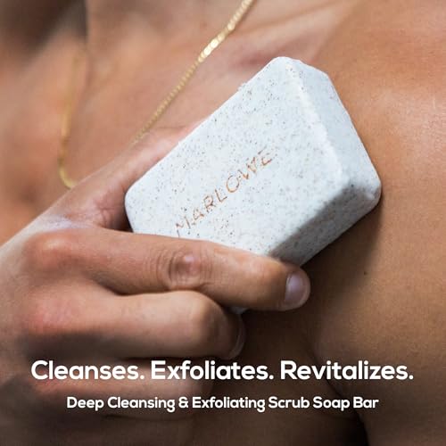 MARLOWE. No. 102 Body Scrub Soap 7 oz (3 Bars), Exfoliating Soap Bar with Shea Butter, Olive Oil & Green Tea Extracts, Cleanses, Smooths & Revitalizes Skin, Original Sage & Fir Scent