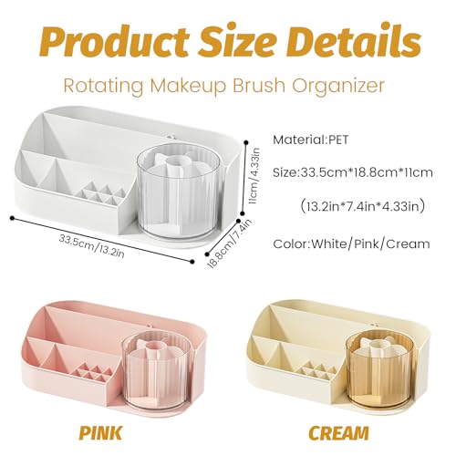 DASITON Large Capacity Makeup Organizer with 360¡Æ Rotating Makeup Brush Holder, Perfume and Skincare Storage Organizers for Vanity Bathroom Countertop, Cosmetic Display Case (White, 1 Tier)