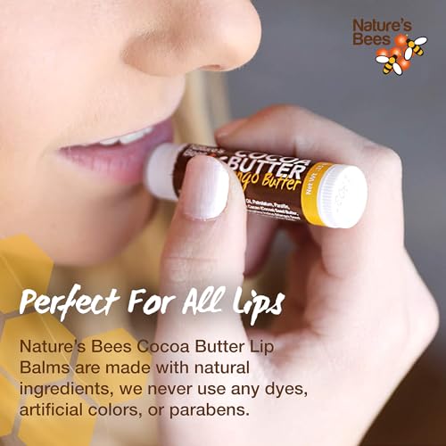Nature's Bees Cocoa Butter Lip Balm, Lip Care for Dry Lips, Coconut Oil, Beeswax, Vitamin E, Aloe, & Shea Butter, 0.15 oz Each, 3 Flavors Coconut, Cherry, and Mint, 24 Pack - Packaging May Vary