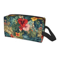Tropical Flowers Travel Makeup Bag Hawaiian Palm Leaf Cosmetic Bags Large Zipper Women Purse Portable Traveling Organizer Pouch for Ladies