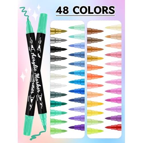 EBANKU 48 Colors Nail Art Pens Set, 3D Christmas Nail Art Makers Pens Quick-Drying Nail Art Polish Acrylic Paint Nail Point Graffiti Dotting Liner Pen No Squeeze Needed